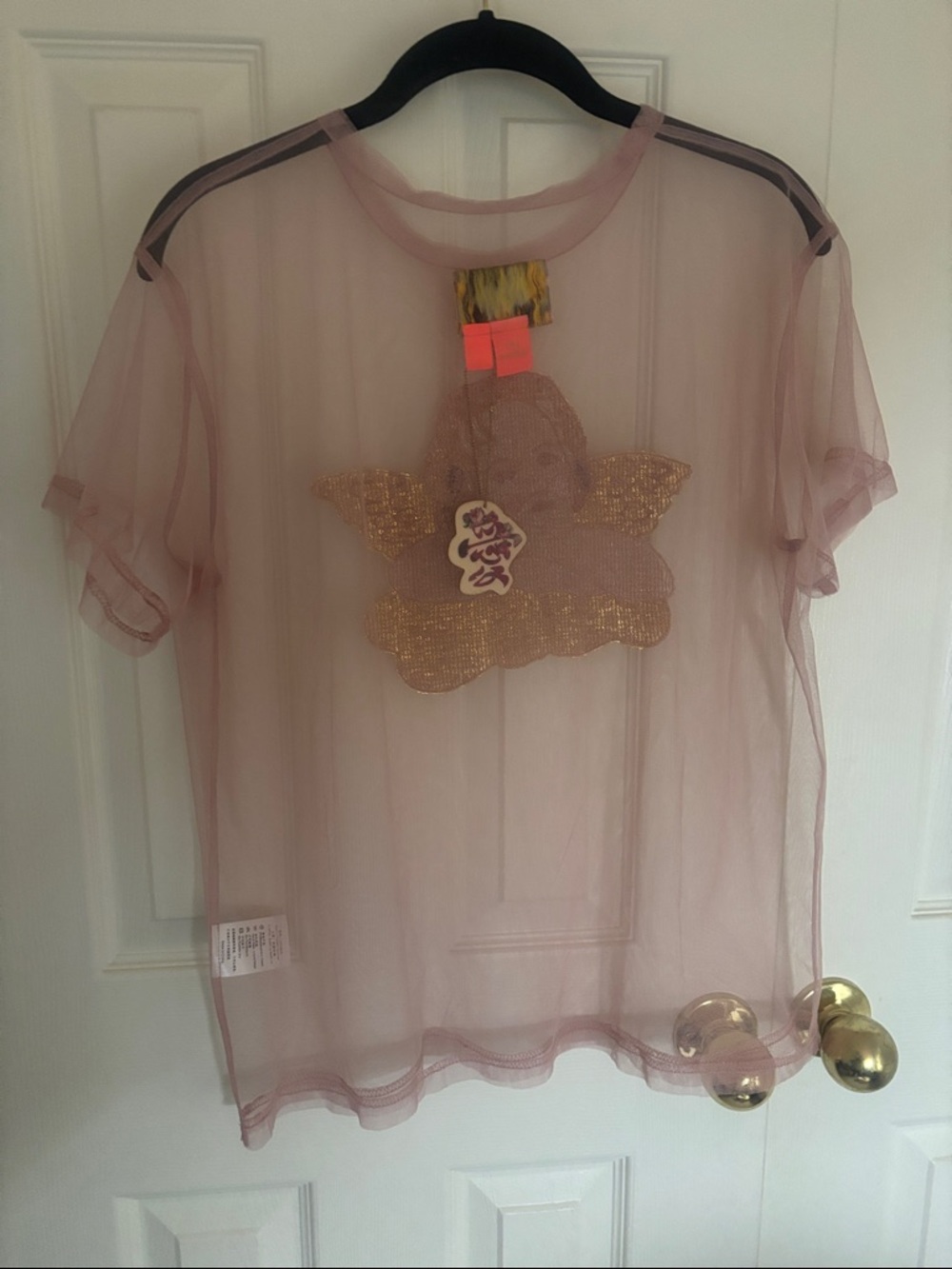 Sheer Mauve Pink Sequin Angel Patch Top NWT by Unlogical Poem - Picture 8 of 8